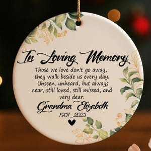 In Loving Memory Ceramic Ornament, Personalized Grandma Remembrance Ornament, Granny Bereavement Keepsake, Emotive Grandmother Grief Present