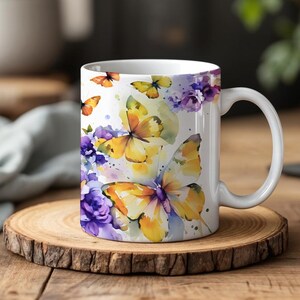 Butterfly and Flower Mug, Floral Coffee Cup, Nature Inspired Tea Mug, Gift for Her, Spring Ceramic Drinkware