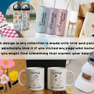 The image is a collage of various items, including personalized mugs, a hat, and other decorative objects. Each item appears to be made with love and passion, and the text suggests that the designs are created with the intention of warming the hearts of those who see them.