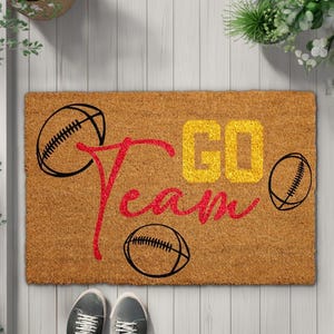Custom GO Team Football Doormat, Football Season Decor, Team Colors Sports Fan Gift, Personalized Team Name Welcome Mat, Game Day Porch Rug