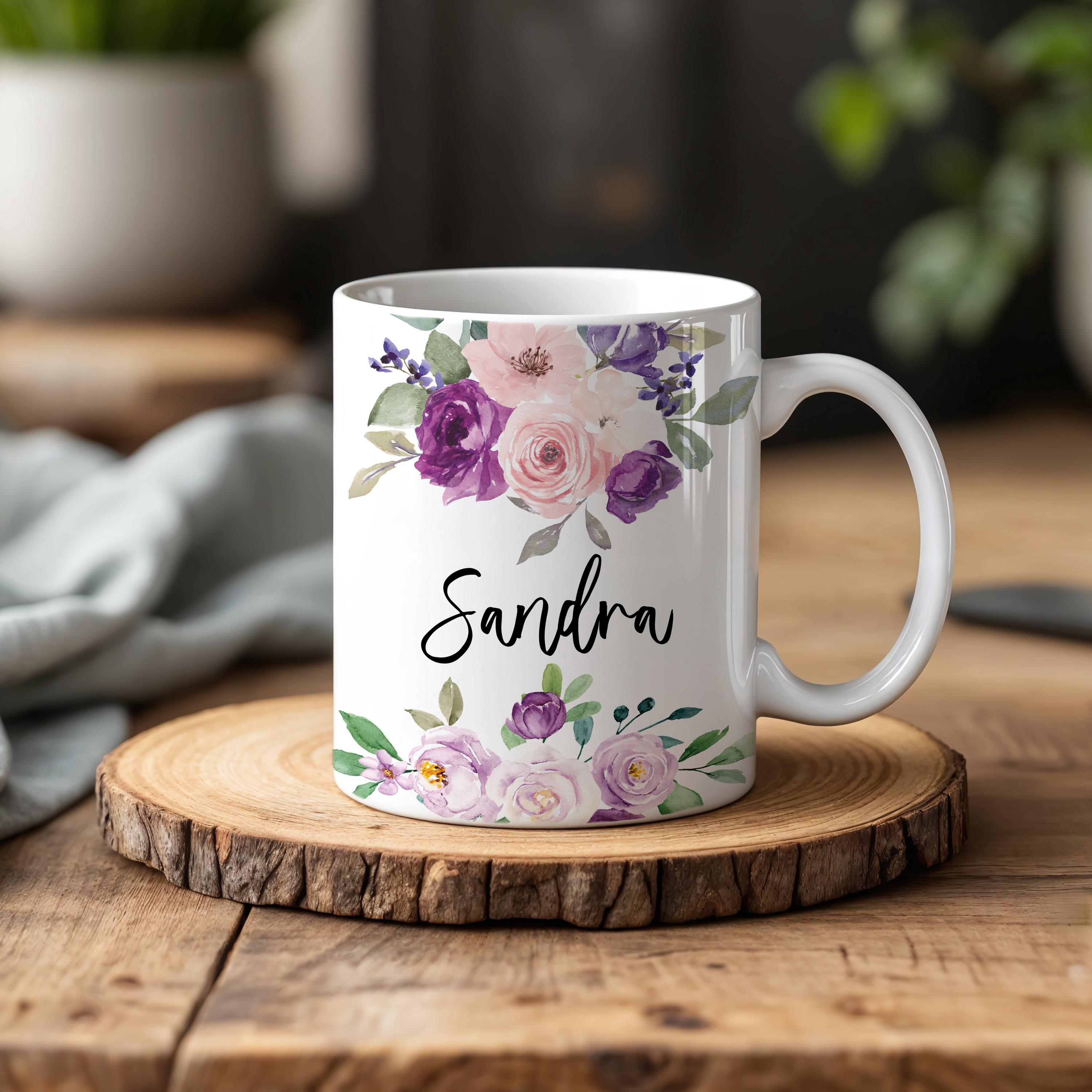 Rose Themed Custom Name Mug – Personalized Floral Coffee Cup, Elegant Gift for Her, Custom Rose Cup for Women, Tea or Coffee Lover Gift