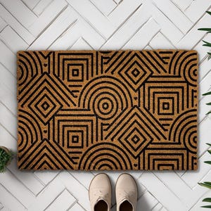 Modern Geometric Pattern Doormat, Minimalist Line Art Welcome Mat, Art Deco Housewarming Gift, Mid-Century Floor Mat, Circles & Squares Mat