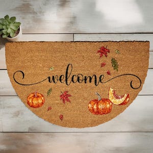 Pumpkin Welcome Doormat, Fall Welcome Mat, Thanksgiving Home Decor, Cute Autumn Leaves Front Porch Rug, Happy Fall Y&#39;all Housewarming Gift