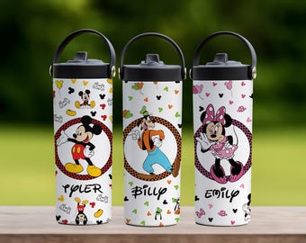 Personalized Mickey & Friends Tumbler With Foldable Straw, Custom Disney Inspired School Water Bottle, Wdw First Day Of School Gift