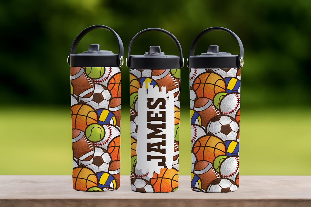 Custom Name Sports Ball Pattern Water Bottle, BPA Free Kids Lunch Box ...