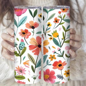 Floral Tumbler with Lid, 20oz Stainless Steel Insulated Cup, Wildflower Coffee Tumbler, Cute Flower Travel Mug, Gift for Her
