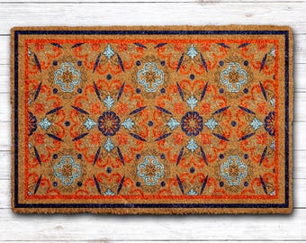 Moroccan Design Doormat, Rustic Boho Home Decor, Housewarming Gift, Ornate Front Porch Door Mat, Geometric Pattern Floor Mat, Bohemian Mat