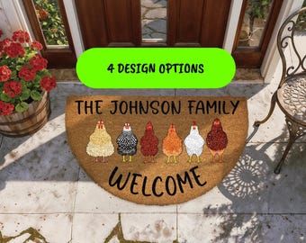 Custom Text Chicken Doormat, Personalized Farmhouse Welcome Mat, Rustic Farm Animal Decor, Chicken Lover Porch Mat,Country Housewarming Gift