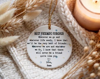 Personalized Best Friends Forever Ornament, Long Distance Friendship Ceramic Ornament, Emotional Saying Best Friend Gift, Elegant Ornaments