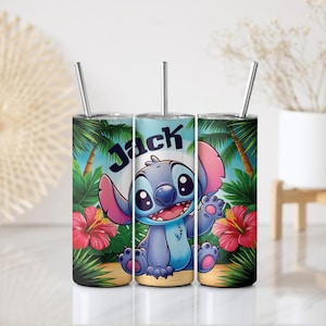 Personalized Disney Stitch Inspired Stainless Steel Tumbler, Floral Stitch Insulated Tumbler, Disneyland Summer Vacation Steel Water Bottle