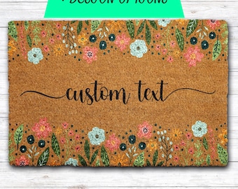 Custom Text Wildflowers Welcome Mat, Personalized Colorful Floral Doormat, Spring & Summer Front Porch Decor, Cute Housewarming Gift