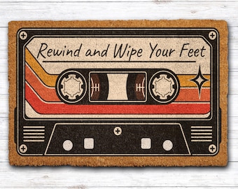 Retro Cassette Tape Doormat, Funny Music Lover Welcome Mat, Coir Fiber