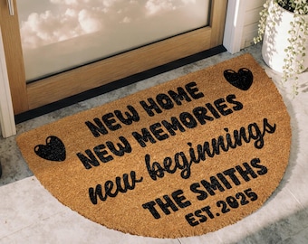 New Home New Memories Doormat, Custom Family Welcome Mat, New Beginnings Door Mat, Personalized Family Name Mat, Gift for New Homeowner