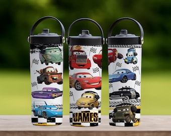 Personalized Race Car Kids Tumbler with Foldable Straw, Cartoon Car Insulated Cup, Boys Travel Water Bottle, Back to School Gift