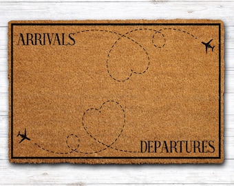 Arrivals & Departures Doormat, Flight Attendant Welcome Mat, Funny Airplane Home Decor, Front Porch Rug, Travel Lover Housewarming Gift