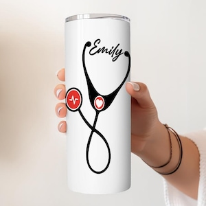 Customizable Stethoscope Inspired Stainless Steel Tumbler, Healthcare Workers Insulated Tumbler, Doctor Appreciation Steel Water Bottle Gift