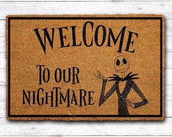 Welcome to Our Nightmare Welcome Mat, Halloween Home Decor, Bogeyman Doormat, Horror Movie Inspired Entrance Rug, Spooky Christmas Porch Mat