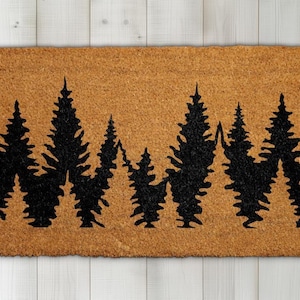 Treeline Doormat, Forest Welcome Mat, Pine Tree Silhouette Coir Mat, Rustic Cabin Decor, Nature  Lover Gift, Woodland Landscape Porch Rug