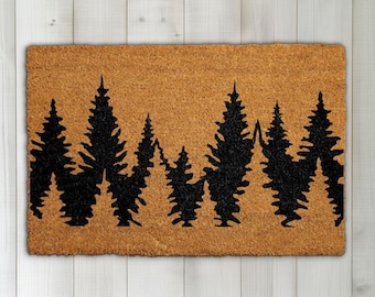 Treeline Doormat, Forest Welcome Mat, Pine Tree Silhouette Coir Mat, Rustic Cabin Decor, Nature  Lover Gift, Woodland Landscape Porch Rug