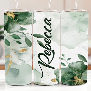 Personalized Plant Tumbler, Custom Name 20 Oz Insulated Cup, Botanical Travel Mug, Houseplant Gift for Her, Plant Mom Tumbler