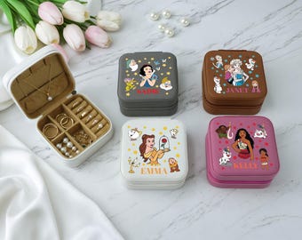 Personalized Disney Princess Theme Jewelry Box, Disneyland Vacation Girls Accessory Case For Travel, Custom Magic Kingdom Birthday Gift