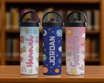 Customizable Colorful Patterns Kids Tumbler With Foldable Straw, Toddlers Play Time Water Bottle,BPA Free Cute Preschool Starting Gift Cup
