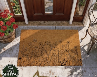 Wildflower Meadow Welcome Mat, Cottage Core Farmhouse Doormat, Nature Inspired Botanical Home Gift