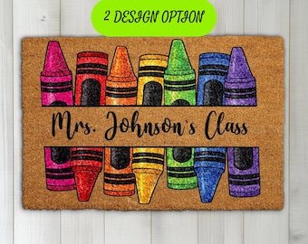 Personalized Teacher Name Doormat, Custom Classroom Welcome Mat, Back to School Gift, Teacher Appreciation Decor, Crayon Design Door Mat