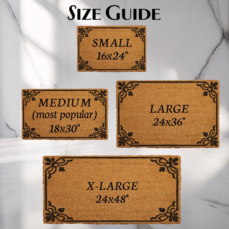 a collection of four different-sized door mats, each with a unique design and size.