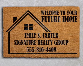 Personalizable Realtor Open House Welcome Mat, Welcome To Your Future Home Doormat, Custom Real Estate Agent Entryway Mat, Realtor Gift