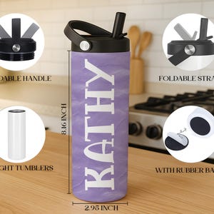 Customizable Kids Tumbler With Foldable Straw, Personalized Kids Water Bottle, Back To School Gift, Trendy Kids Cup, Children Name Tumbler image 2