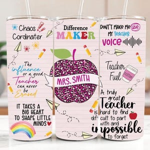 Customizable Teacher Appreciation Stainless Steel Tumbler, Aesthetic Teacher Quotes Steel Water Bottle, Colorful Classroom Insulated Tumbler