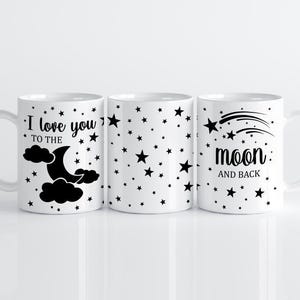 I Love You To The Moon And Back Coffee Mug, Valentine&#39;s Day Gift Ceramic Mug, Cute Husband and Wife Pottery Mug, Celestial Lovers Tea Cup