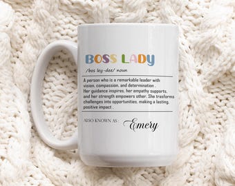 Personalized Boss Lady Noun Coffee Mug, Female Boss Ceramic Cup, Office Mug For Women, Small Business Owner Gift, New Job Gift For Her