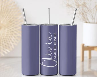 Anpassad namngiven brudtärna-glas med sugrör, personlig estetisk brudföljesmugg, bröllopspresent, brudtärna-frieripresent