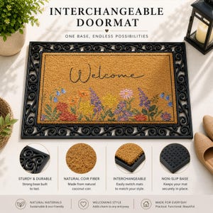 Custom Wildflowers Pattern Welcome Mat, Colorful Interchangeable Spring Doormat, Cottage Core Home Decor, Boho Floral Housewarming Gift