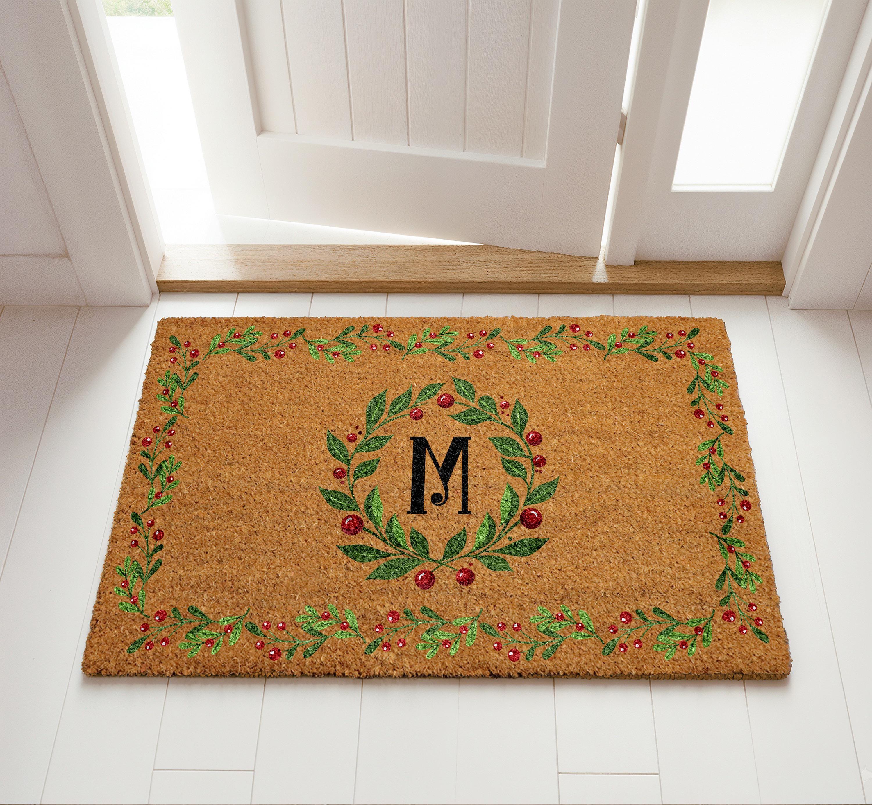 Custom Monogram Christmas Doormat, Personalized Initial Welcome Mat ...