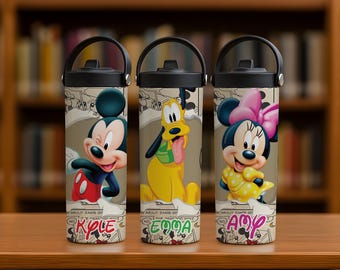 Customizable Mickey And Friends Steel Water Bottle, Disney Kids Tumbler With Foldable Straw, Wdw Characters Back To School Gift