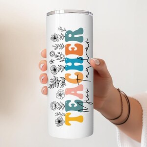 Custom Name Colorful Teacher Tumbler With Straw, Wild Flowers Theme Teacher Steel Water Bottle, Cute Teacher&#39;s Day Insulated Tumbler Gift