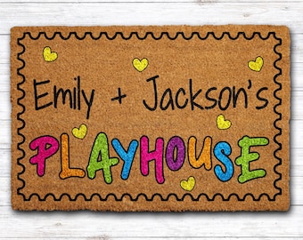 Personalized Playhouse Doormat, Colorful Kids Play Room Welcome Mat, Custom Name Children's Play House Entrance Mat, Gift For Grandkids