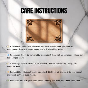 a care instructions label for a mat, providing guidelines on how to properly care for it.