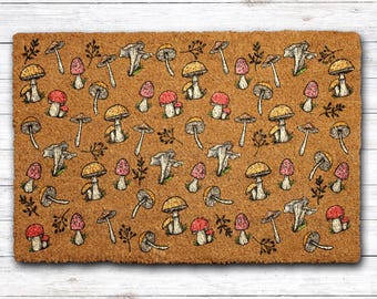 Cottagecore Mushroom Doormat, Whimsical Mushrooms Welcome Mat, Woodland Door Mat, Nature Inspired Coir Mat, Forest Mushroom Outdoor Mat