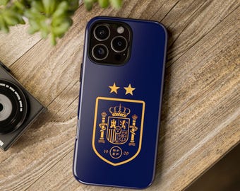 Funda para móvil con el escudo de España / Campeones del mundo 2026 / Funda azul marino / iPhone 17 16 15 14 13 12 11 Pro Max / Samsung S 26 25 24 23 22 21 20 Ultra