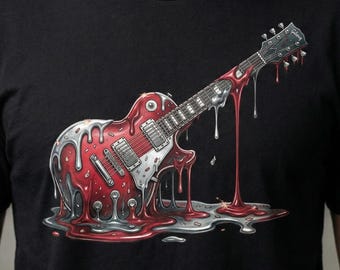 滴るエレキギターTシャツ、ミュージシャンへのギフト、ギタリストロックバンドシャツ
