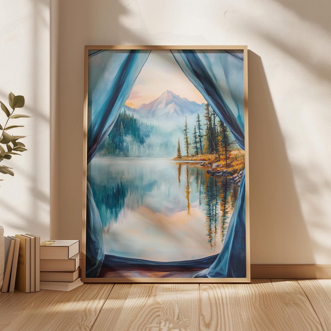 Mountain Lake View Through Tent Canvas Wall Art Nature Window Scene ...