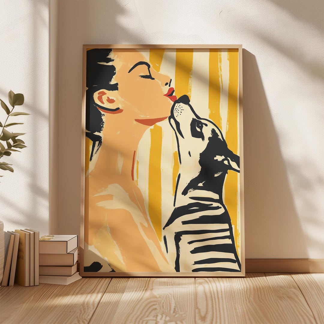 Dog Lover Wall Art Print Woman and Pet Portrait Modern Abstract ...