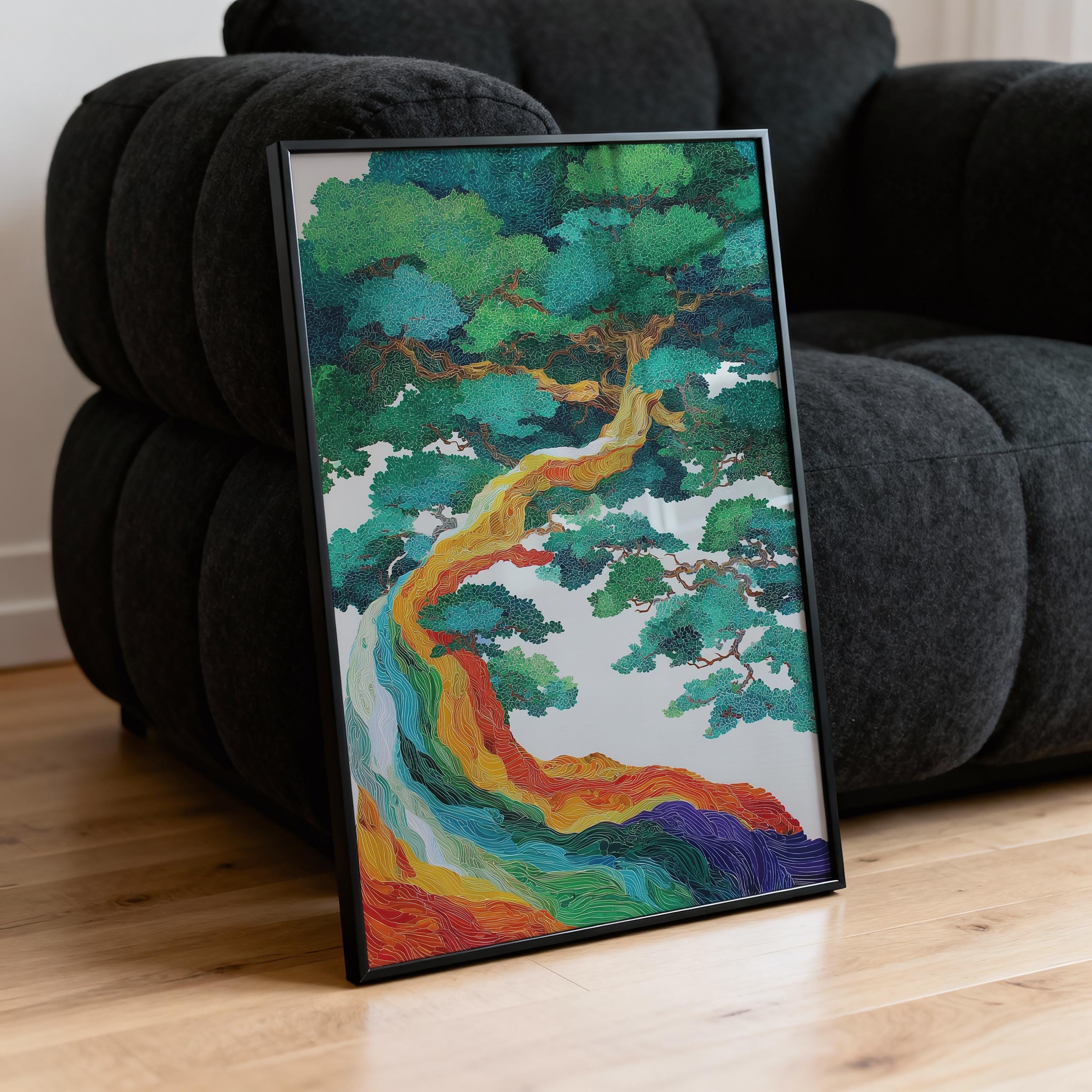 Colorful Tree Wall Art Abstract Nature Print Vibrant Flowing Lines ...