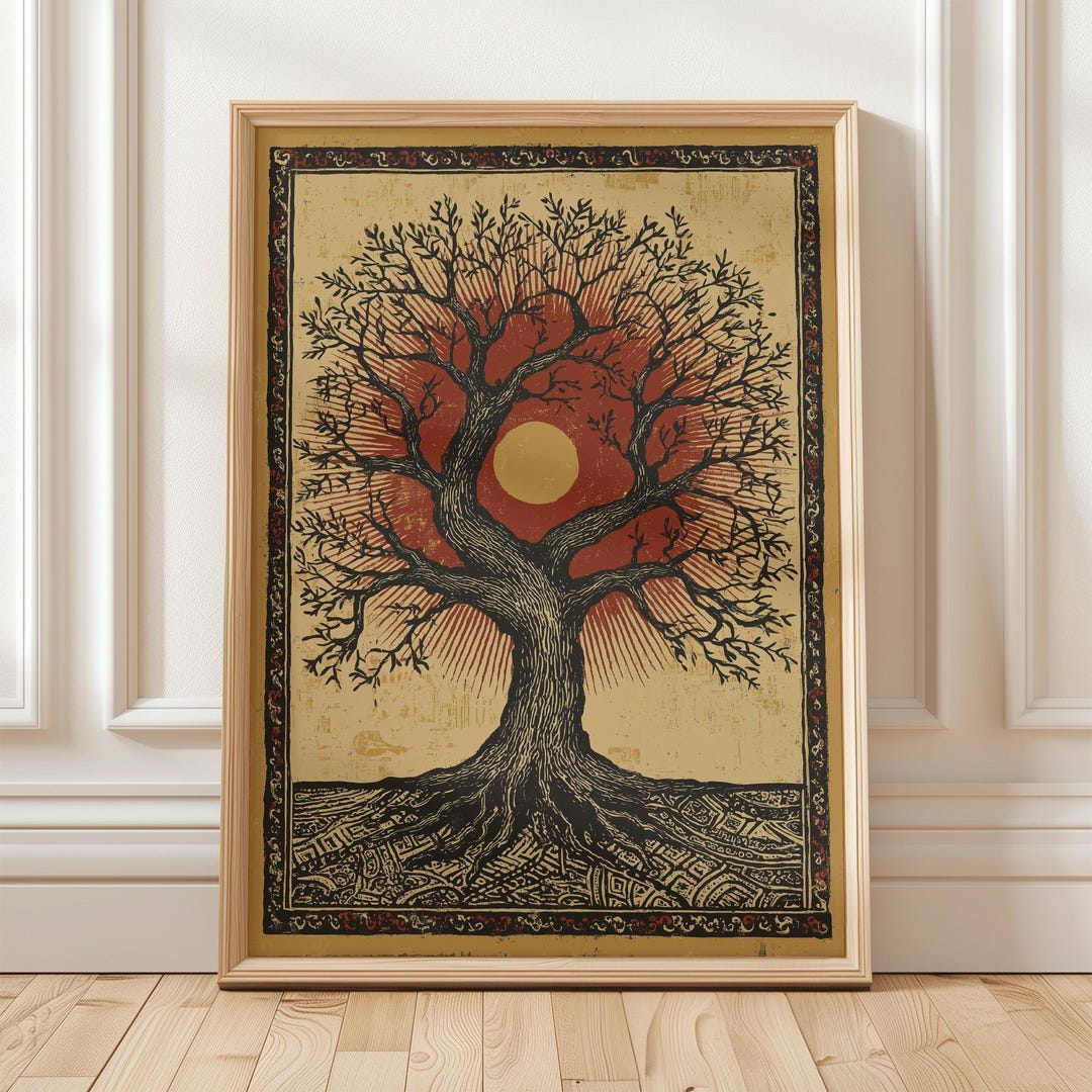 Tree of Life Wall Art Sun Behind Tree Digital Print Mystical Nature ...