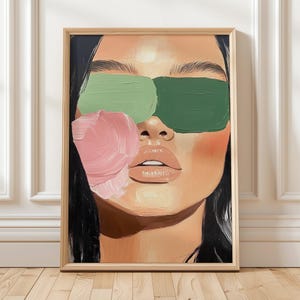Modern Abstract Woman Face Wall Art Green and Pink Contemporary Female Portrait Print Bold Makeup Poster Digital Download Etsy Decor