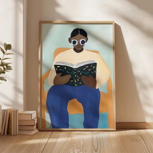 Zeitgenössischer Leser Kunstdruck - Entspannte Lese Vibes - Minimalistisches Wohndekor für Bücherliebhaber - Künstlerische Wandkunst für Lernräume
